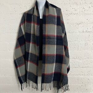 Womens Scarf Black Brown Window Pane Plaid Fringe Soft 24 x 78 inches E10
